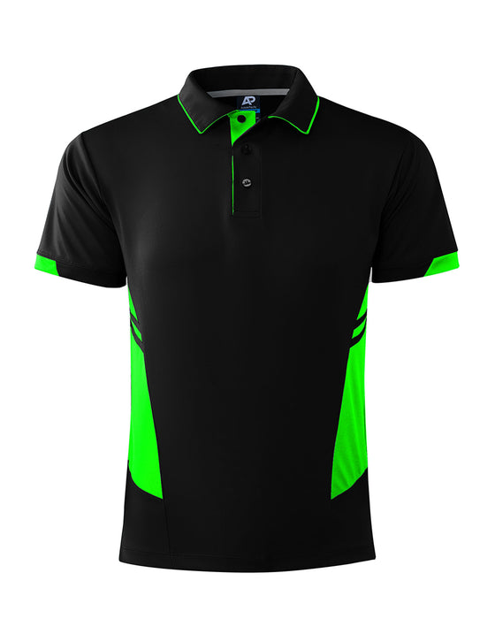 TASMAN MENS POLOS - BLACK/NEON GREEN