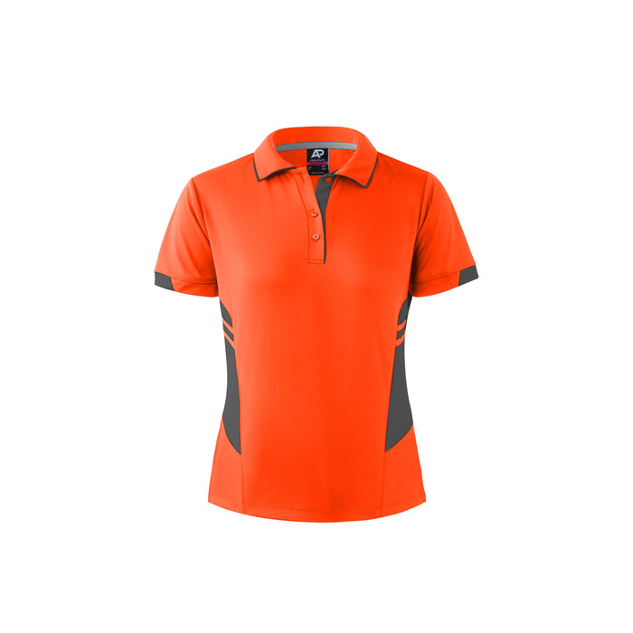 TASMAN LADY POLOS - NEON ORANGE/SLATE