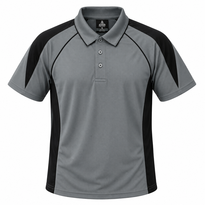 PREMIER MENS POLOS - ASH/BLACK