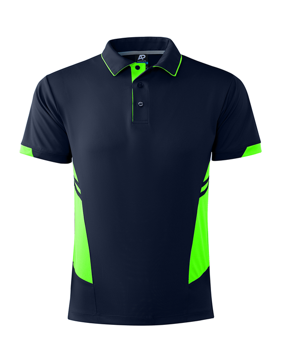 TASMAN MENS POLOS - NAVY/NEON GREEN